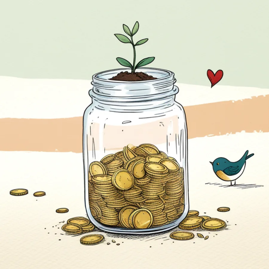 A jar of coins growing a seedling — your budget, ready to use