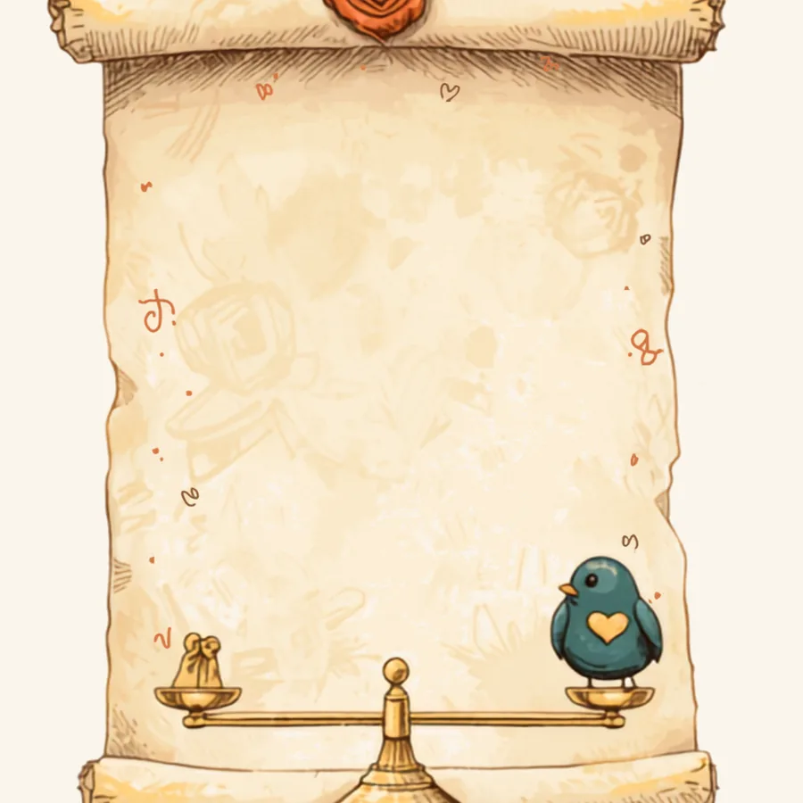 Hand-drawn illustration of a scroll with a wren perched on it