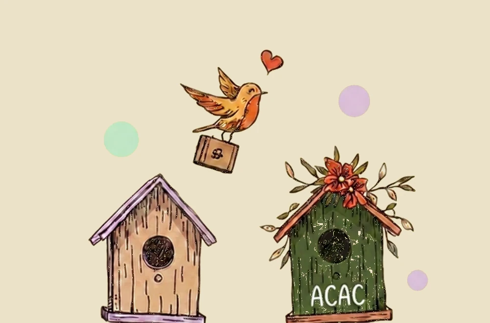 A cheerful teal bird flying from a plain birdhouse to a brighter, prettier one — switching provider