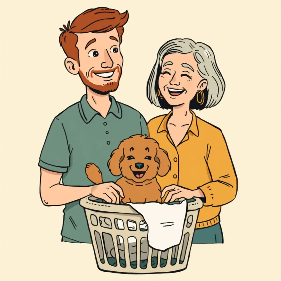 A care partner and an older woman folding laundry together, laughing